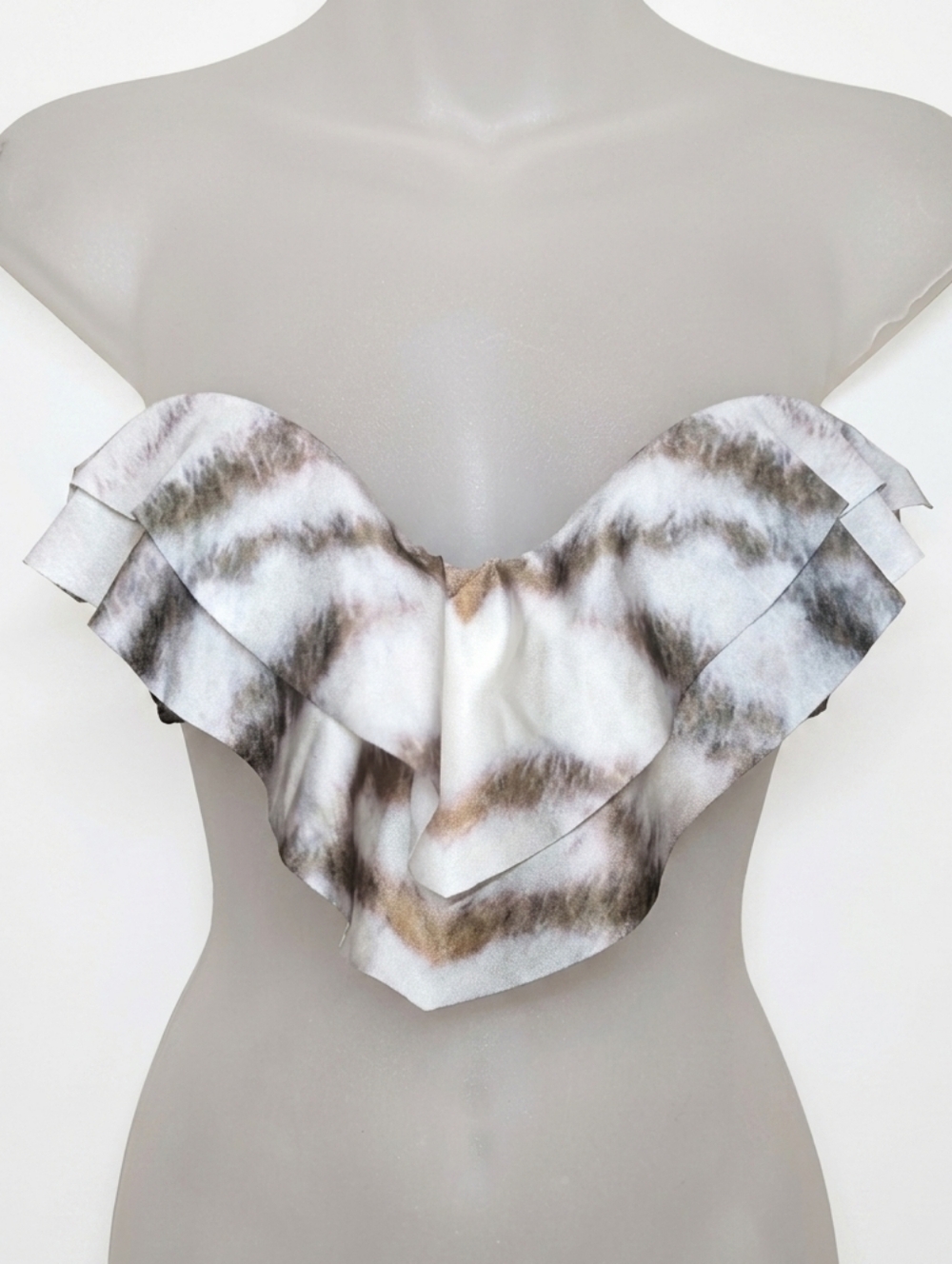 Wildfox Swim Silver Tiger Ruffle Bandeau Bikini Top Draped Tiered Tie Back